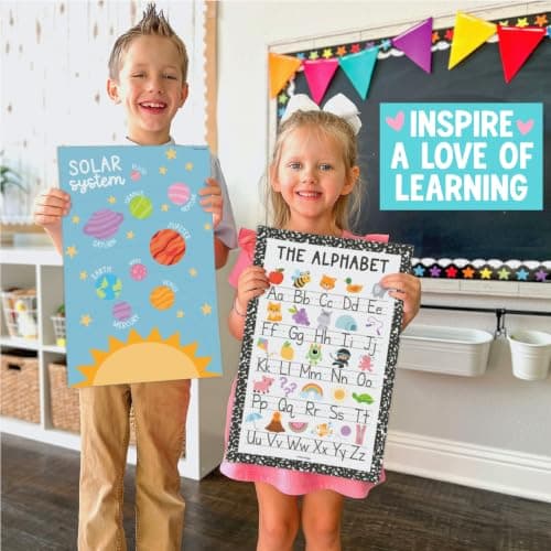 16 Educational Posters for Toddlers 1-3 - Laminated Toddler Learning Posters For Preschool & Kindergarten, Alphabet Numbers Colors Shapes Days of the Week Poster for Kids, Pastel Classroom Decor - Thumbnail 5