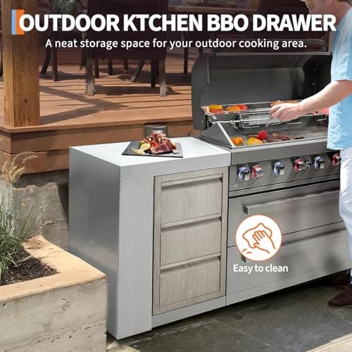 GarveeTech Outdoor Kitchen Triple Drawers, Stainless Steel, Heavy Duty with Handles, Weather-Resistant Flush Mount, BBQ Island Drawer for Patio Grill Station, 14.7" W x 24.5" H x 18.5" D - Thumbnail 5