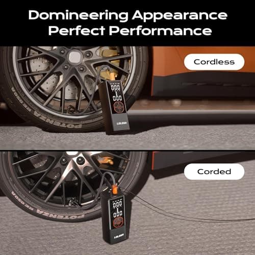 Tire Inflator Portable Air Compressor Air Pump for Car Tires Cordless Electric 180PS for Car, Motorcycle, Bike, Ball, with Tire Gauge Pressure-Black - Thumbnail 6