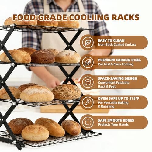 3 Tier Collapsible Cooling Rack with Adjustable 6 Setting Design stackable wire rack for baking sheet for Cookies Baking Gifts for Women (Black, 3-Tier) - Thumbnail 4