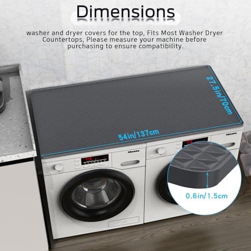 54" x 27.5" Washer and Dryer Covers for the Top，Waterproof and non-slip Washing Machine Cover，Applies to Kitchen、laundry room organization，Washer Dryer Countertop. (Gray) - Thumbnail 2