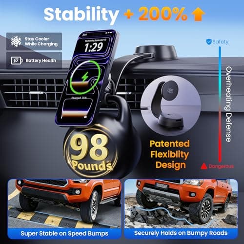 Upgrade [for Qi2.2-Certified] 25W for MagSafe Wireless Car Charger Mount, 2XFast Charging[90+LBS Safe Suction] Magnetic Phone Holder Dashboard Windshield for iPhone 17/16/15/14/13/12 Pro Max, Charcoal - Thumbnail 5