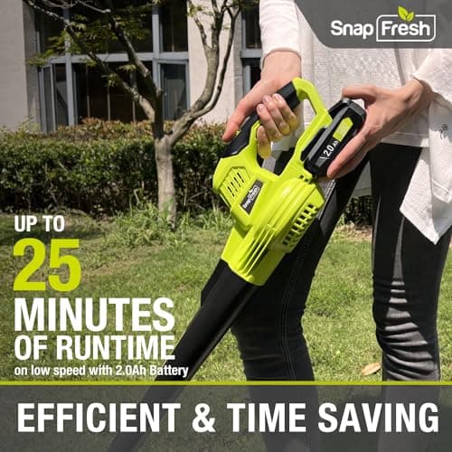 SnapFresh 20V Leaf Blower, Leaf Blower Cordless with 2.0Ah Battery & Fast Charger, 2.7lbs Lightweight Electric Leaf Blower, 2 Speed Modes for Lawn, Patio, Yard & Sidewalk Care - Thumbnail 4