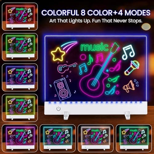 Rechargeable LED Drawing Board for Kids - 13.7"x10" Light Up Dry Erase Note Board with Stand & 7 Neon Markers - Acrylic Glow Doodle Tracing Pad - Art Gifts for Boys Girls Ages 6-12 - Thumbnail 3