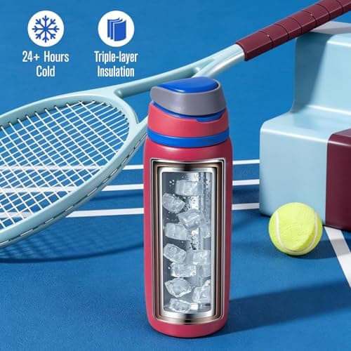 Coolflask MegaSip Stainless Steel Water Bottles 40 oz with Straw, Insulated Water Bottle Leak-Proof, 24+ Hours Cold, BPA-Free Dishwasher Safe, Water Flask for Sports Gym Work Office, Crimson Cobalt - Thumbnail 4