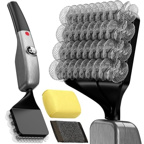 Bristle-Free Electric Grill Brush, Fire-Resistant BBQ Grill Brush, Reciprocating Grill Brush for Outdoor Grill, Grill Cleaner with 3 Heads, Cordless Grill Cleaning Brush with 3600 mAn, Silver