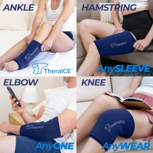 TheraICE Knee Ice Pack Wrap Compression ANYSleeve for Injuries, Reusable Gel Cold Packs Brace for Elbow & Calf - Flexible Cold Wrap Recovery for Pain Relief (One Size fits most people & Body parts) - Thumbnail 5