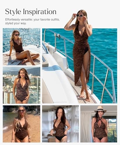 Popilush One Piece Swimsuit Women Tummy Cnotrol - Bathing Suit Tankini Leopard Swimsuits V Neck Mesh Swim Suits - Thumbnail 3