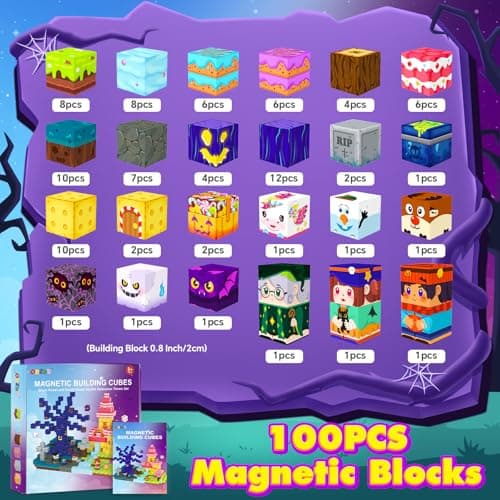 Magnetic Blocks Building Cubes, Magnetic Tiles Kids Montessori Sensory Toys & Games for 3 4 5 6 7 8 9 10 11 12 13 Year Old Boys Girls, Kids Toddler Halloween Decorations Party Favors Birthday Gifts - Thumbnail 2