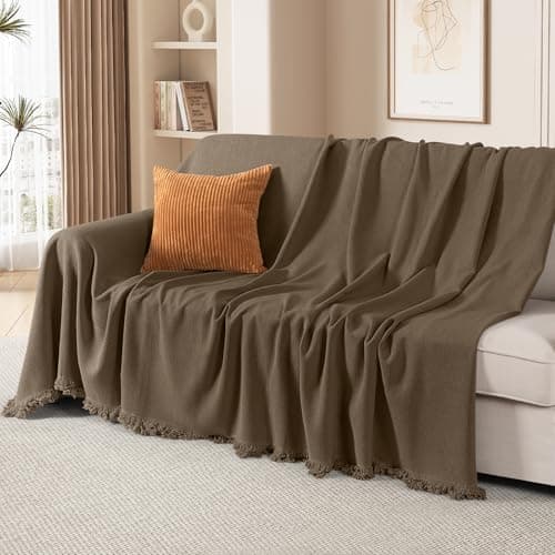 TAOCOCO Couch Covers for Pets Heavy Duty Couch Cover for 2 Cushion Couch Sectional Sofa Covers Durable Throw Couch Cover for Dogs, Kids, Washable Sofa Slipcovers with Tassels (71''x118'' Brown) - Image 1