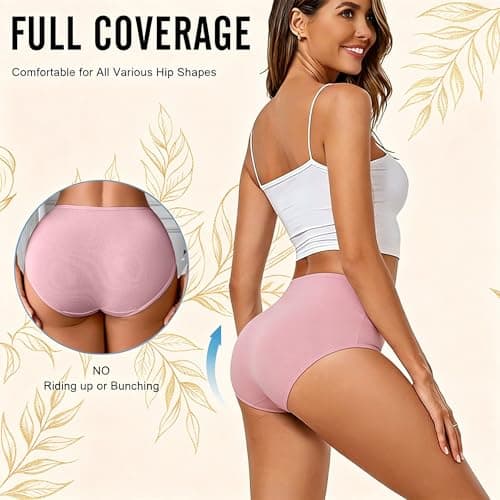 NESBRE Womens Briefs Cotton Underwear Multipacks High Waisted Full Coverage Women's Hipster Panties Ladies Cotton Briefs for Work, Yoga & Sleep 6-Pack - Thumbnail 6