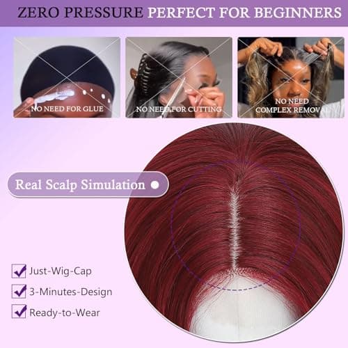 Barbique Burgundy Synthetic Wig for Women, Long Body Wave Wig Middle Part, Glueless Wig for Daily Wear, Heat Resistant Hair - Thumbnail 5