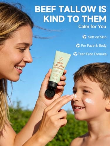 Beef Tallow Reef Safe Sunscreen SPF 40 for Face, Travel Size Natural Organic Non-Greasy Lightweight Formula For Women & Men, Summer Outdoor Sports Beach Home Office Daily Use, 2.46 OZ - Thumbnail 2