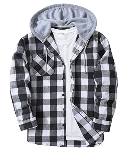 Flannel Shirt for Men Lightweight Casual Shackets Cotton Men Button Down Jacket Wish Hood Long Sleeve Plaid Shirt with Pockets - Image 1