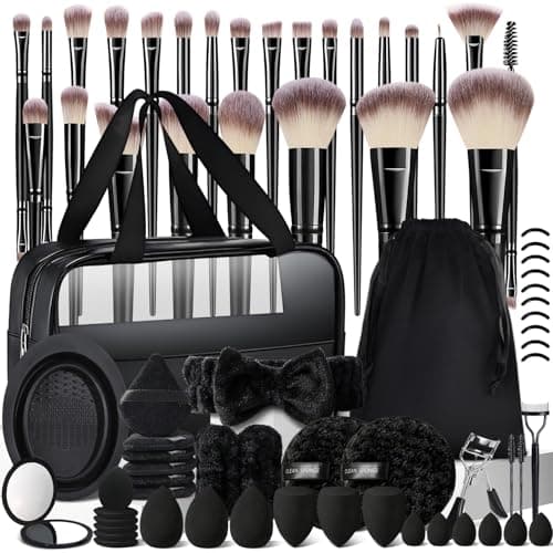 HGHDBT 72Pcs Black Makeup Brushes Set Professional with Case Premium Synthetic for Foundation Concealer Blush Eyeshadow Powder Contour Makeup Brush Kit Face Eye Make up Brushes & Tools
