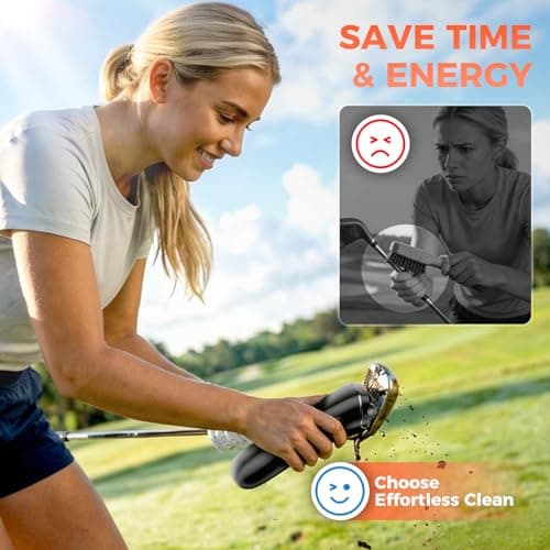 Electric Golf Club Brush Cleaner: 1030 RPM 360° Auto-Rotating Brush with 3-Stream Water Spray, 2 Speeds, 2 Brush Heads, 3.38 Oz Water Tank, Type-C 2000mAh Battery, Storage Bag - Golf Accessories Gift - Thumbnail 6
