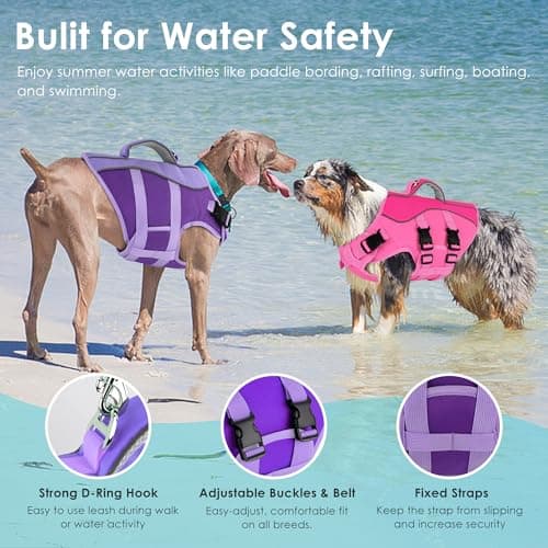 Petglad Dog Life Jacket, High Buoyancy Dog Life Vest with Handle for Swimming Boating, Adjustable Swimming Vest with Reflective Trim for Small Medium Large Dogs - Purple, S - Thumbnail 4
