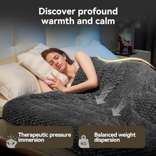 Weighted Blanket Queen Size for Adults,15lbs Jacquard Sherpa Heavy Blanket for Calming and Relax, Dual Sided Ultra Soft Fuzzy Throw Blanket with Glass Beads, 48" x 72" 15lbs, Dark Grey - Thumbnail 4