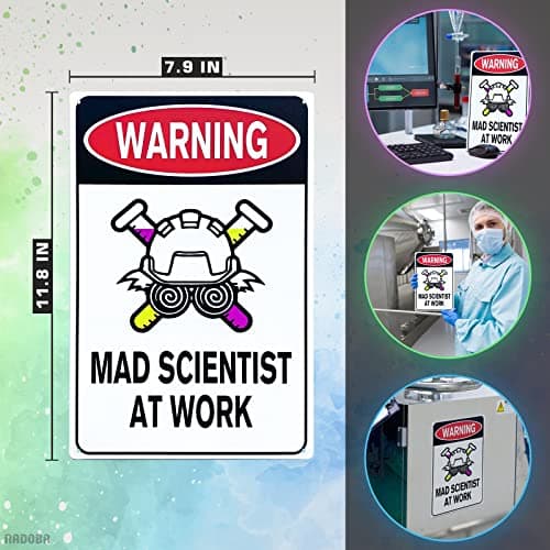 Mad Scientist Wall Decor Science Poster - 8x12" Mad Scientist At Work Warning Sign Science Gifts Mad Scientist Decor Chemistry Poster Wall Art Decor Metal Tin Sign - Aluminum Sign Science Posters - Thumbnail 2