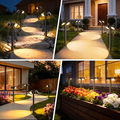 AOUNQ 24 Inch Tall Solar Pathway Lights Outdoor, 2X Brighter & 150° Adjustable Dual-Head, IP65 Waterproof, Up to 15Hrs Auto On/Off Solar Landscape Path Lights for Yard Garden Driveway, 4 Pack - Thumbnail 3