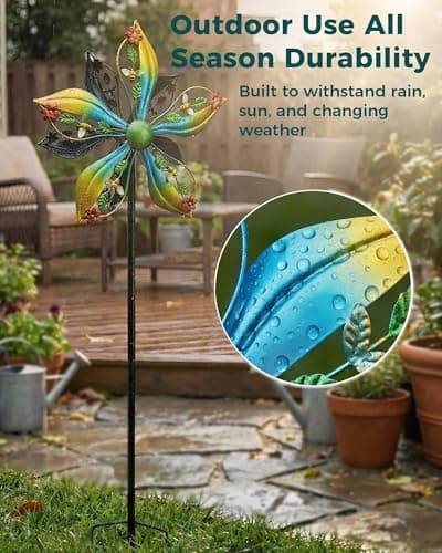 Gronhof Wind Spinners Outdoor,Kinetic Wind Sculptures & Spinners, 57" Double-Side Metal Wind Spinner for Yard and Garden, Lawn Art Decorations Flower & Bee - Thumbnail 5
