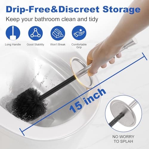 Toilet Brush and Holder Set：304 Stainless Steel Heavy Duty Toilet Bowl Brush，Removable Inner Bowl and Splash Protection，Bathroom Toilet Brush-Dense Bristles for Through Cleaning - Thumbnail 3