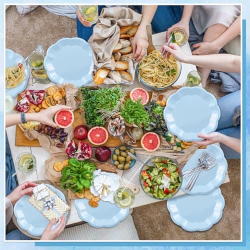 NatNarr 30 Pcs Light Blue Paper Plates 9 Inch Scalloped Plates Disposable Dinner Plate Party Plate for Weeding, Birthday, Baby Shower - Thumbnail 6