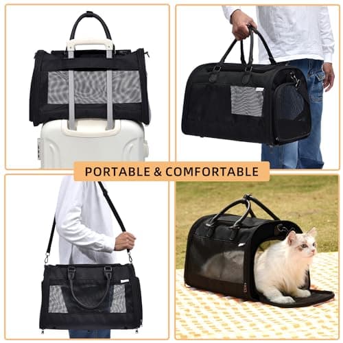 PET MARVEL Cat Carrier Soft Sided for Small Medium Cats Puppy up to 15 Lbs, Airline Approved Mesh Pet Travel Bag, Breathable Bite-Resistant Fabric with Removable Washable Mat - Thumbnail 4