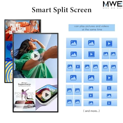 MWE 21.5 inch Wall Mount Digital Signage, FHD Touchscreen Monitor Android 14, Multi-Touch Screen Smart Split, Commercial Advertising Display, Time Switch, CMS Management, HD-MI/ USB/ WiFi/ for Windows - Thumbnail 4