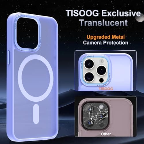 TISOOG Upgraded Magnetic for iPhone 15 Pro Case [Compatible with Magsafe] [Mil-Grade Protection], Slim & Tough, Pocket-Friendly, Translucent Phone Case Cover for iPhone 15 Pro 6.1", Light Purple - Thumbnail 5