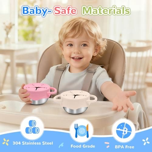 2 Pack Toddler Snack Containers –13.5oz Food Grade Stainless Steel Snack Cups for Toddlers Spill Proof with Snowflake Silicone Lids & Handles, Baby Snack Containers, Dishwasher Safe Toddler Snack Cups - Thumbnail 2