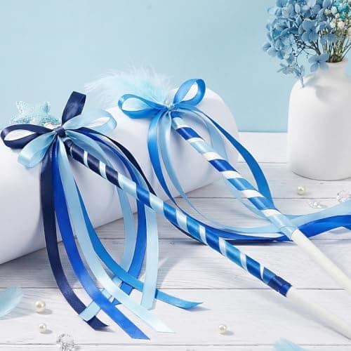 woric Double Faced Blue Ribbon 3/8 Inch x 5 Rolls Total 50 Yards, 10 Yd/Roll Craft Thin Satin Ribbon for Gift Wrapping Hair Bows Baby Bridal Shower Wedding Graduation Mother's Day Decoration - Thumbnail 5