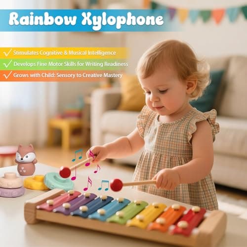 LearnToy Baby Toys 18-36 Months, Montessori 7-in-1 Activity Set - Stacking Blocks, Infant Teething Toy & Sensory Bin, Baby Boys & Girls Gifts - Thumbnail 6