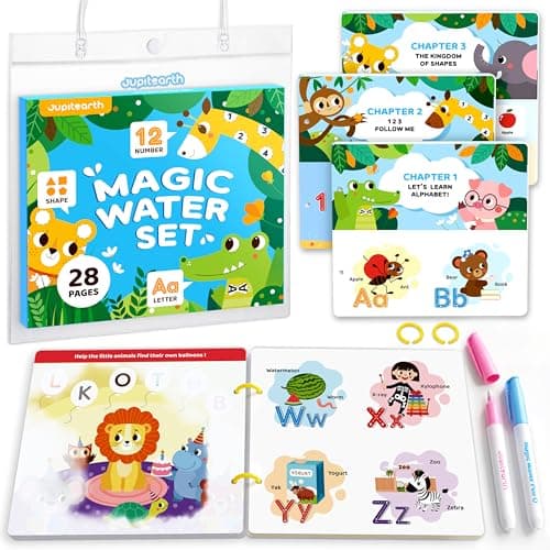 JUPITEARTH Mess Free Coloring Book, Reusable Water Painting Book with 2 Refillable Water Pens 28 Pages, Travel Airplane Road Trip Activity for Toddlers - Image 1