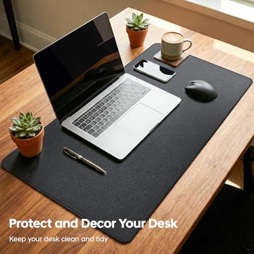 Yuwiiuuo Leather Desk Pad Protector, Office Desk Mat, Large Mouse Pad, Non-Slip PU Leather Desk Blotter, Waterproof Computer Desk Writing Pad for Office and Home (Black, 23.6" x 13.7") - Thumbnail 2