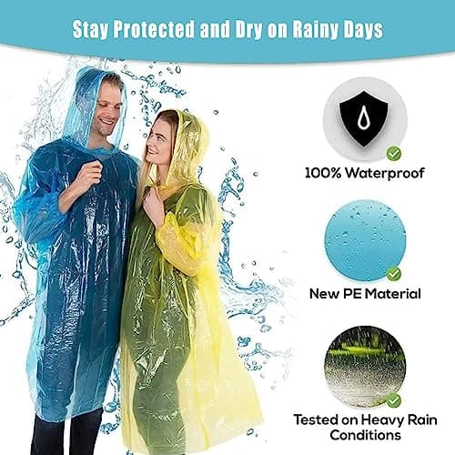 12 Pack Clear Rain Ponchos for Adults, Family, 3 Mix Colors 51.1 Inches Emergency Raincoats,Thickened Durable Universal (12, 3 Mixed Color) - Thumbnail 5