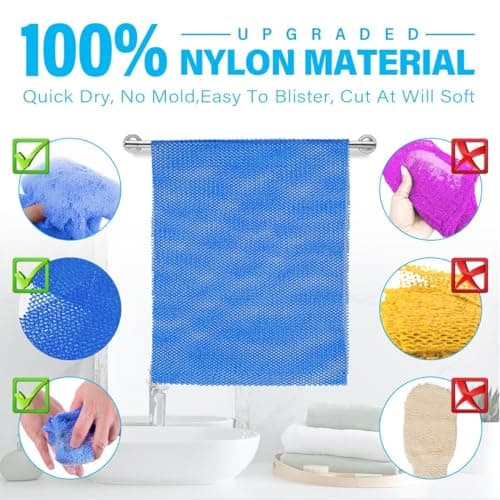UJFQBH 6 Pieces African Bath Sponge African Net Long Net Bath Sponge Exfoliating Shower Body Scrubber Back Scrubber Skin Smoother,Great for Daily Use (Purple, Gray, Blue, Black, Brown, Green) - Thumbnail 2
