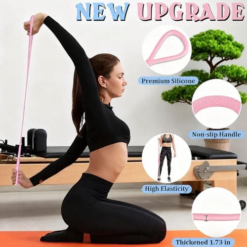JYTIYUWA Resistance Bands with Handles,Figure 8 Resistance Band Elastic Fitness Bands Yoga Exercise Band for Home Gym Workout,Pilates,Strength Training Pink 25LB - Thumbnail 2