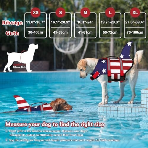Dogcheer Dog Life Jacket Shark, American Flag Dog Life Vest with Reflective Stripes & Rescue Handle, Adjustable High Buoyancy Puppy Swim Float Vest for Small Medium Large Dogs - USA Flag, XS - Thumbnail 2