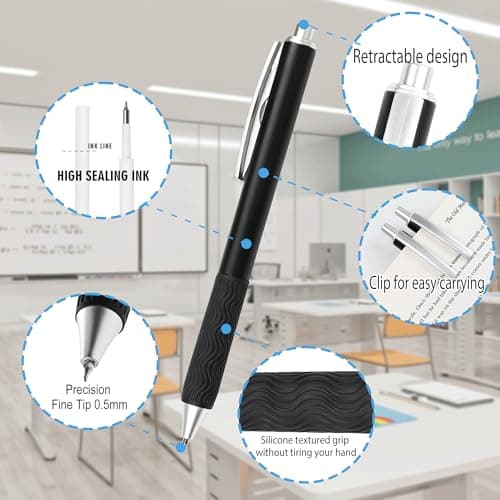 HZDIYAKE Black Gel Pens, 50 Pack Black Pens Bulk 0.5mm Black ink Fine Tip Pen, Smooth Writing, Click Gel Ink Roller Ball Pen for Office, nurses, families, and school diaries - Thumbnail 2