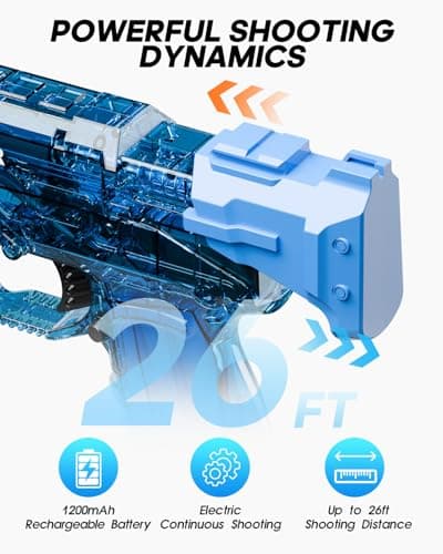 2026 Upgraded Electric Water Gun with Orange Tip,Transparent Automatic Squirt Guns High Powered IP67 Waterproof,Up to 26FT Longer Range Water Pistol with USB Charging(Black+Blue) - Thumbnail 4