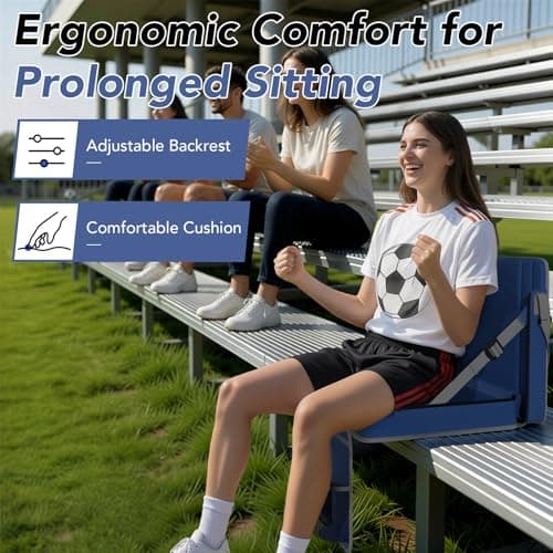 Stadium Seats with Back Support 2PACKS Adjustable Bleacher Chairs with Back and Cushion Bleacher Seat with Cup Holder, Carry Handle & Shoulder Strap for Outdoor Sports Events, Picnics,Large Navy - Thumbnail 4
