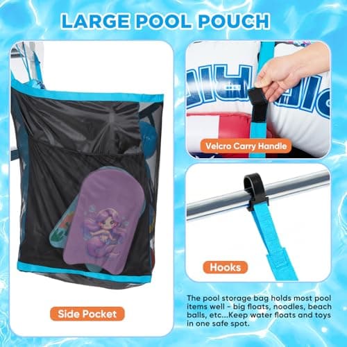 AURASUN 31" L x 20" W Poolside Float Storage Bag for Fence & Deck - Hanging Mesh Organizer for Beach Balls, Basketball and Volleyball - Pool Accessories Organizer with Side Pocket - Thumbnail 4