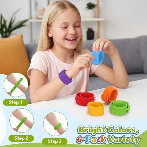 HOMQYTE 6 PCS Fidget Slap Bracelets Toys for Kids Adults Textured Silicone Bracelet Sensory Toys for Autism Anxiety ADHD Calm Down Corner (Multicolor 1, 6 Pcs) - Thumbnail 4