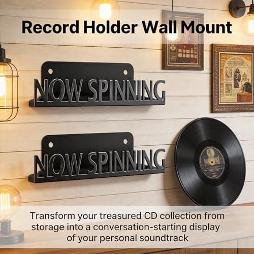 Now Spinning Vinyl Record Stand Wall Mount Album Player Display LP Shelf Black Decoration Vintage Organization for Music Lovers Accessory Hanging Storage Holder Room Steel Gift Ideas Lover Metal - Thumbnail 3