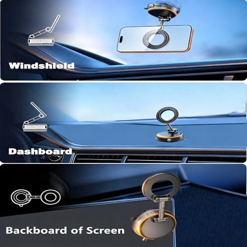Fclvd Magnetic Car Phone Holder, 360°Adjustable Vacuum Dashboard and Windshield Mount Magsafe Cell Phone Holders for Your Car, Carbon Fiber 108+LBS Nano Gel Suction Cup, iPhone, Samsung (Orange) - Thumbnail 2