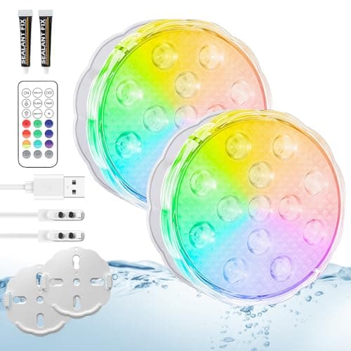 YiaMia Rechargeable Pool Lights with Remote, 2 Pack IP68 Waterproof Submersible LED Lights for Above Ground & Inground Pools, Bath, Shower, Party Decoration, Spas, Aquariums - Image 1