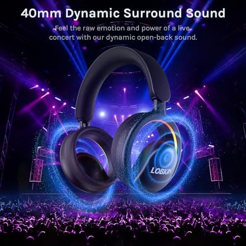 LOBKIN Open Ear Headphones, Bluetooth 6.0 Wireless Headset with Detachable Mic, Adjustable RGB Lights, Voice Assistant Comfortable Breathable Safe Lightweight Over Ear Headphones for Working Gaming - Thumbnail 4