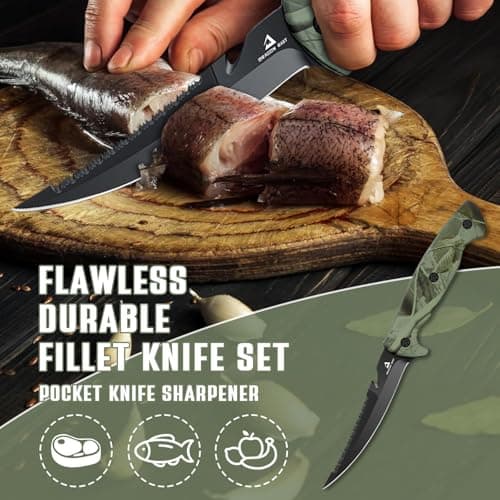 DRAGON RIOT Fish Fillet Boning Knife Set for Meat Cutting, Ultra-Sharp German Stainless-Steel Fishing Knife, Fresh or Saltwater, with A Durable Storage Bag and A Sharpenning Tool - Thumbnail 2