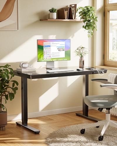 Marsail Glass Standing Desk with Drawer, 48 x 24 inch Electric Standing Desk, Height Adjustable Desk with One-Piece Tabletop & USB Charging Ports, Sit Stand Desk with Storage for Home & Office Black - Thumbnail 2